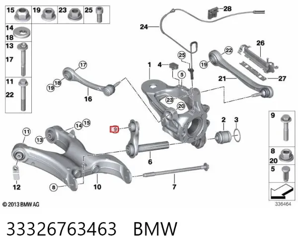 Parafuso de fixação de braço oscilante dianteiro, inferior 33326763463 BMW