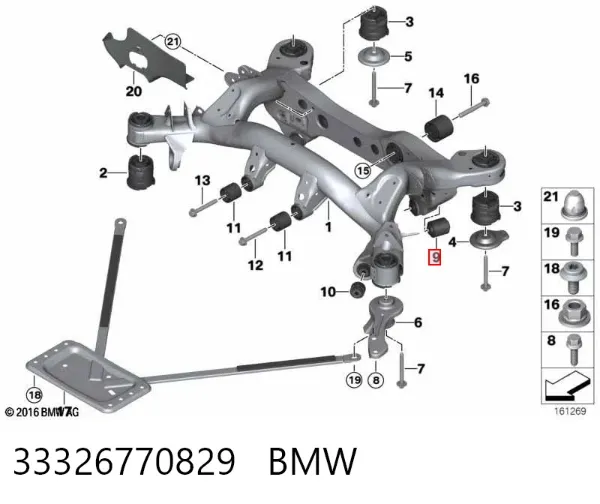 Bloco silencioso de viga traseira (de plataforma veicular) 33326770829 BMW