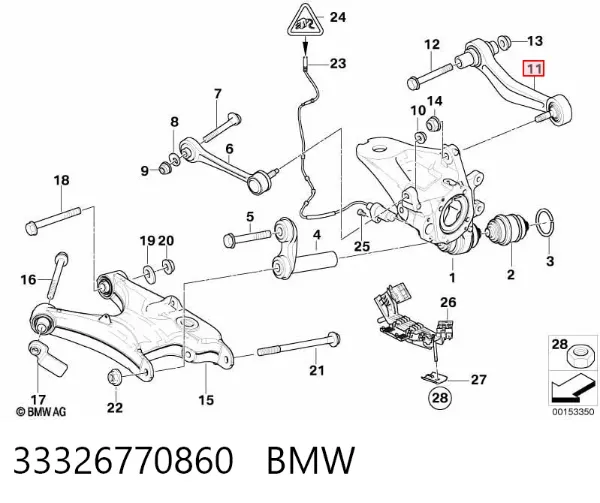 Braço oscilante superior direito de suspensão traseira 33326770860 BMW