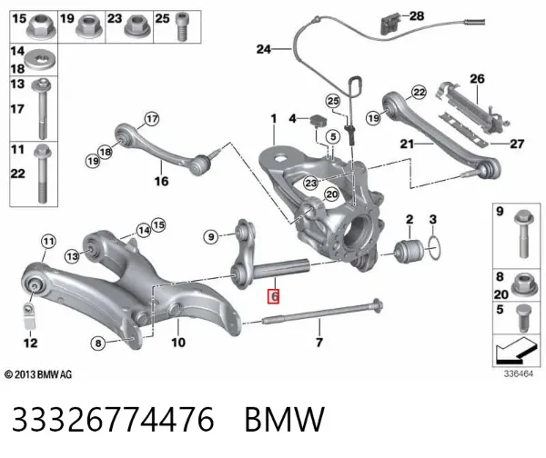 Braço oscilante (tração) longitudinal inferior esquerdo/direito de suspensão traseira 33326774476 BMW
