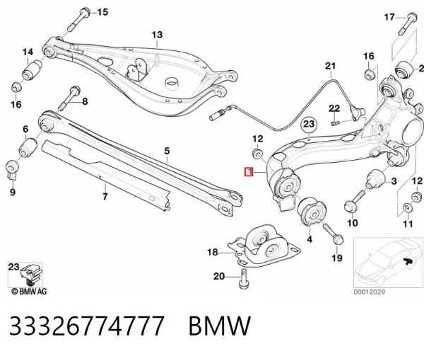 Pino moente (extremidade do eixo) traseiro esquerdo 33326774777 BMW
