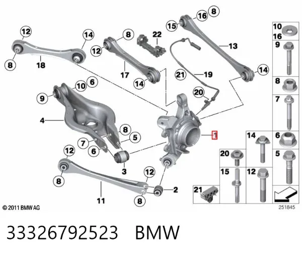Pino moente (extremidade do eixo) traseiro esquerdo 33326792523 BMW