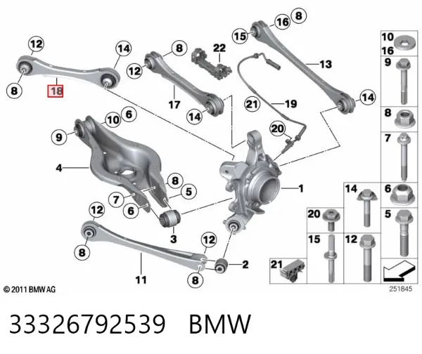 Braço oscilante superior esquerdo de suspensão traseira 33326792539 BMW