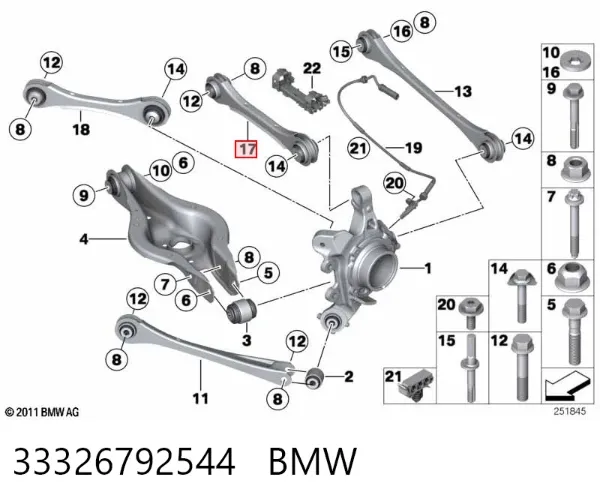 Braço oscilante superior direito de suspensão traseira 33326792544 BMW