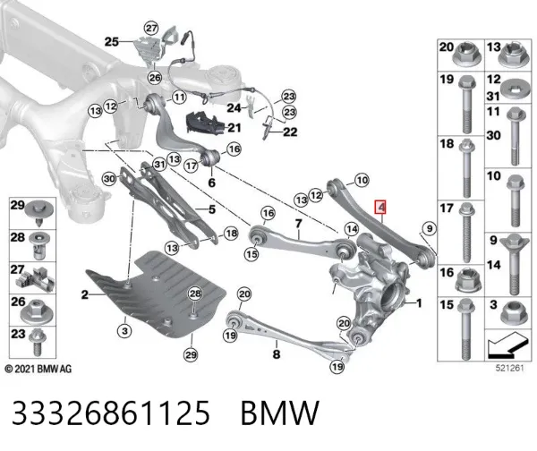 Braço oscilante transversal esquerdo de suspensão traseira 33326861125 BMW