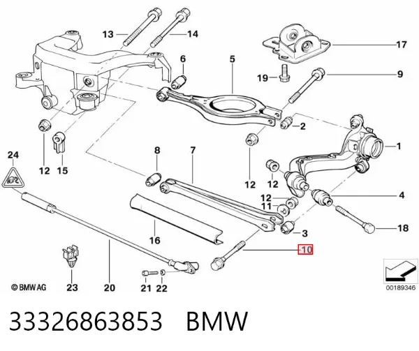 Parafuso de fixação de braço oscilante de inclinação traseiro, externo 33326863853 BMW