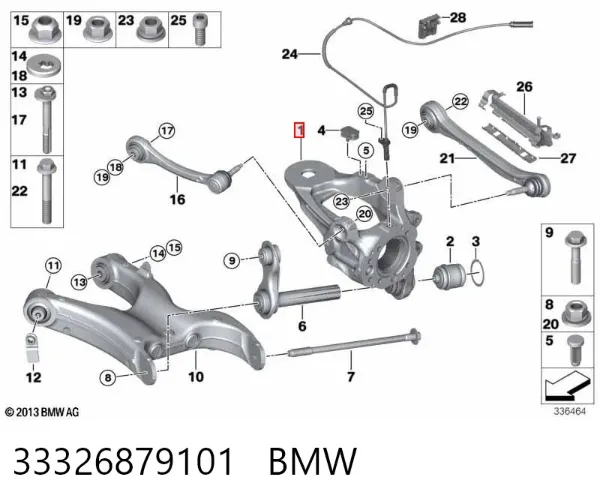 Pino moente (extremidade do eixo) traseiro esquerdo 33326879101 BMW