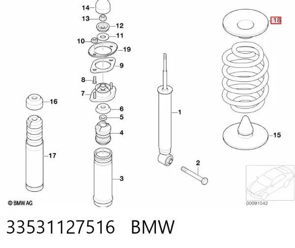 Espaçador (anel de borracha) da mola traseira inferior 33531127516 BMW