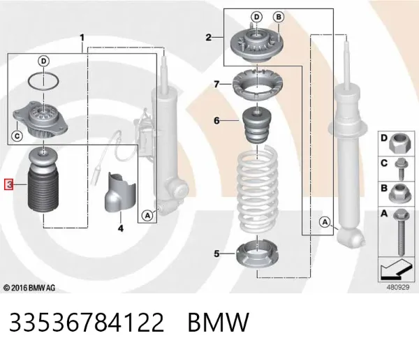 Pára-choque (grade de proteção) de amortecedor traseiro + bota de proteção 33536784122 BMW