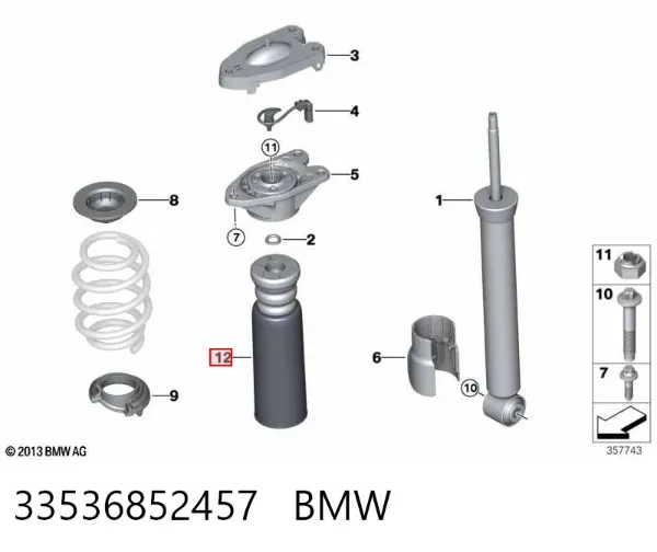 Pára-choque (grade de proteção) de amortecedor traseiro + bota de proteção 33536852457 BMW