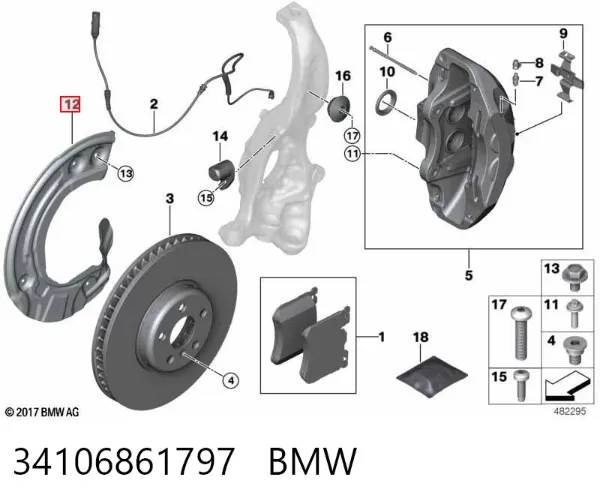 Proteção do freio de disco dianteiro esquerdo 34106861797 BMW