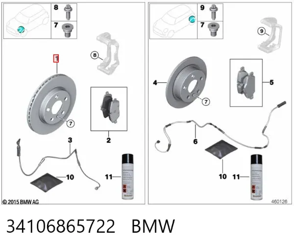 Disco do freio dianteiro 34106865722 BMW