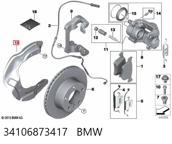 Proteção do freio de disco dianteiro esquerdo 34106873417 BMW