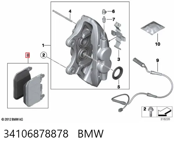 Sapatas do freio dianteiras de disco 34106878878 BMW