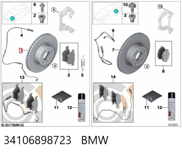 Disco do freio dianteiro 34106898723 BMW