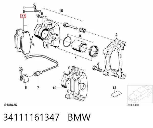 Sapatas do freio dianteiras de disco 34111161347 BMW