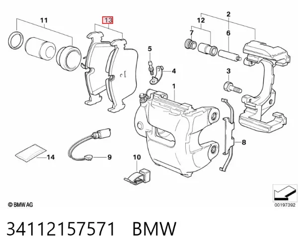 Sapatas do freio dianteiras de disco 34112157571 BMW