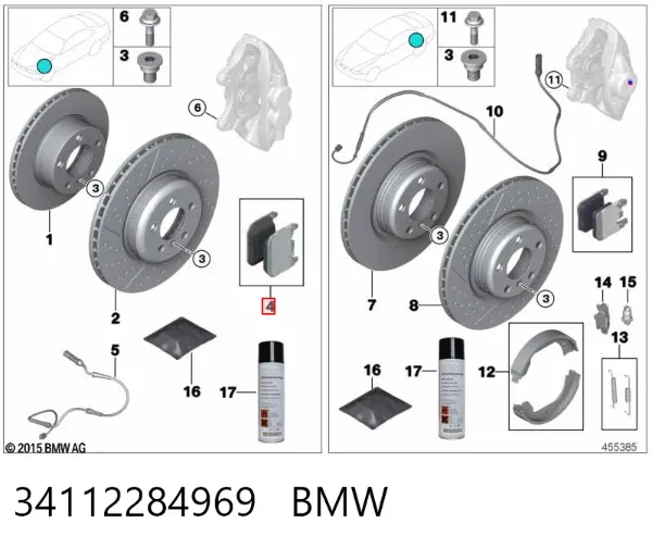 Sapatas do freio dianteiras de disco 34112284969 BMW