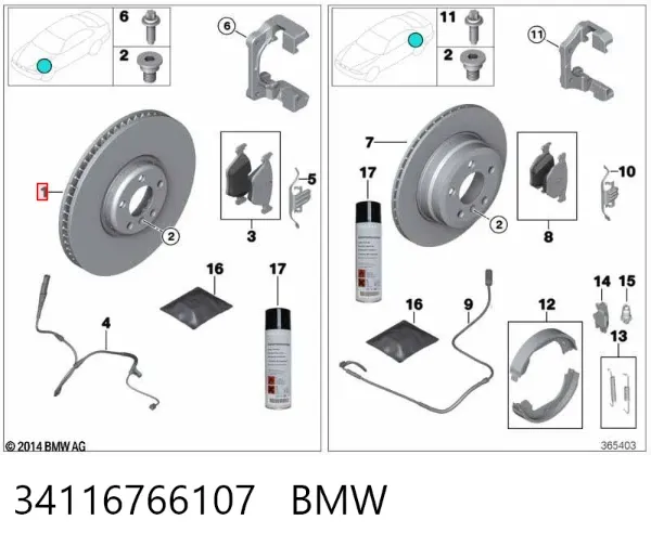 Disco do freio dianteiro 34116766107 BMW
