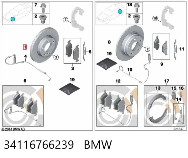 Disco do freio dianteiro 34116766239 BMW