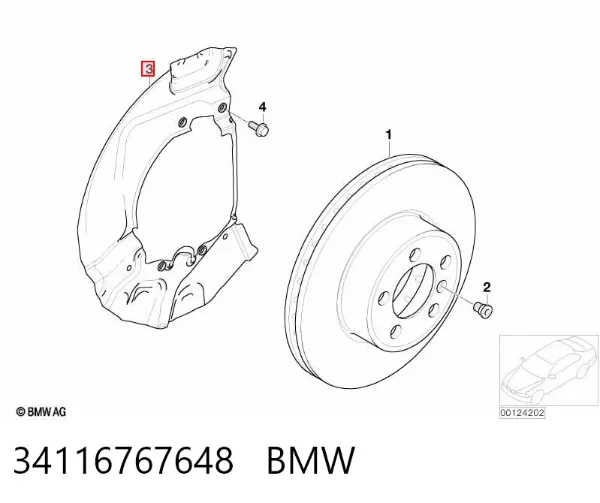 Proteção do freio de disco dianteiro direito 34116767648 BMW