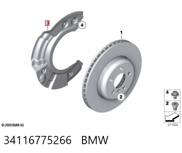 Proteção do freio de disco dianteiro direito 34116775266 BMW