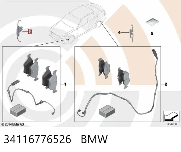 Kit de molas de fixação de sapatas de disco dianteiras 34116776526 BMW