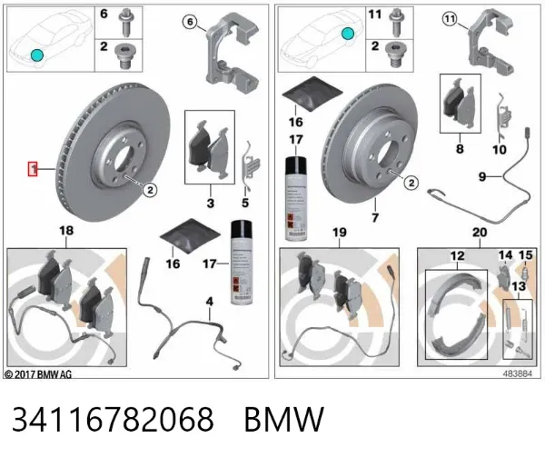Disco do freio dianteiro 34116782068 BMW