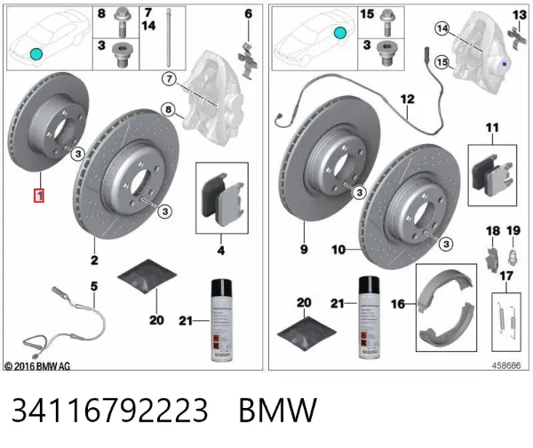 Disco do freio dianteiro 34116792223 BMW