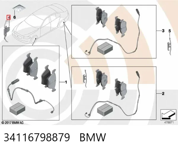 Kit de molas de fixação de sapatas de disco dianteiras 34116798879 BMW