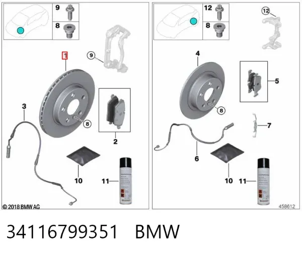 Disco do freio dianteiro 34116799351 BMW