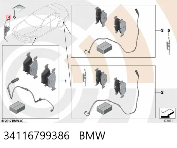 Kit de molas de fixação de sapatas de disco dianteiras 34116799386 BMW