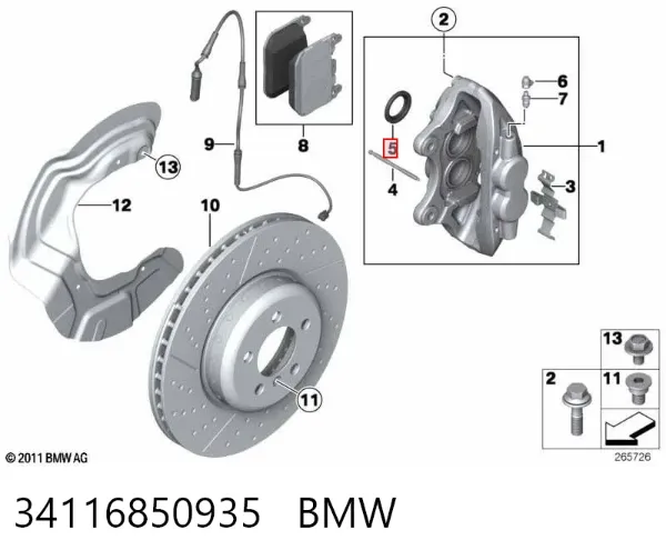 Kit de reparação de suporte do freio dianteiro 34116850935 BMW