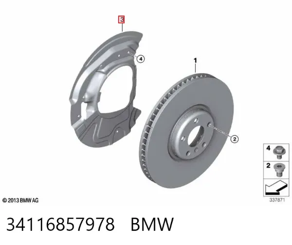 Proteção do freio de disco dianteiro direito 34116857978 BMW