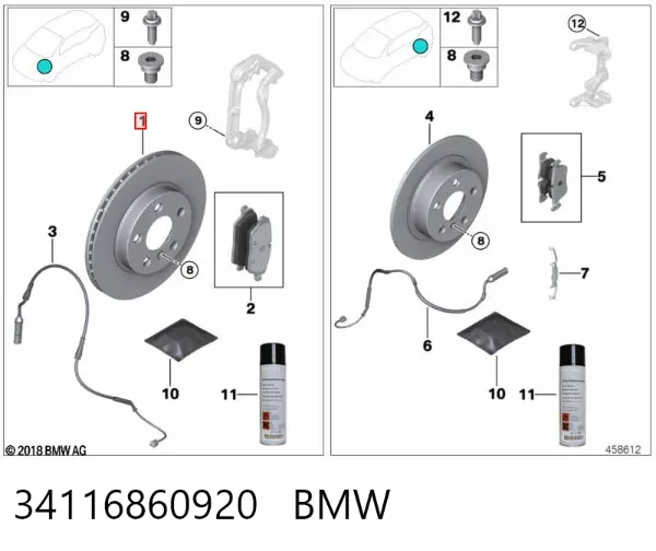 Disco do freio dianteiro 34116860920 BMW