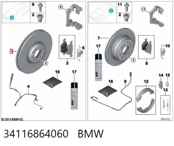 Disco do freio dianteiro 34116864060 BMW
