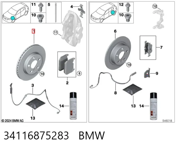 Disco do freio dianteiro 34116875283 BMW