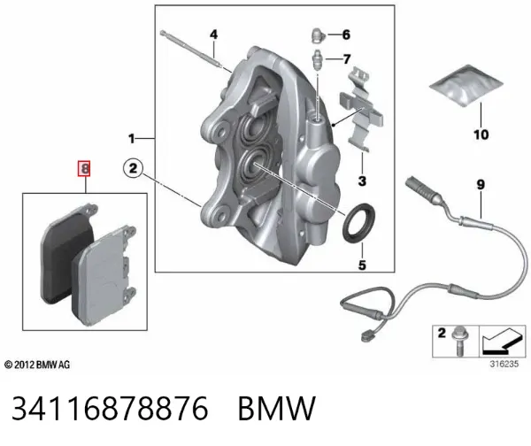 Sapatas do freio dianteiras de disco 34116878876 BMW