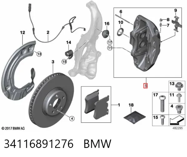Suporte do freio dianteiro direito 34116891276 BMW