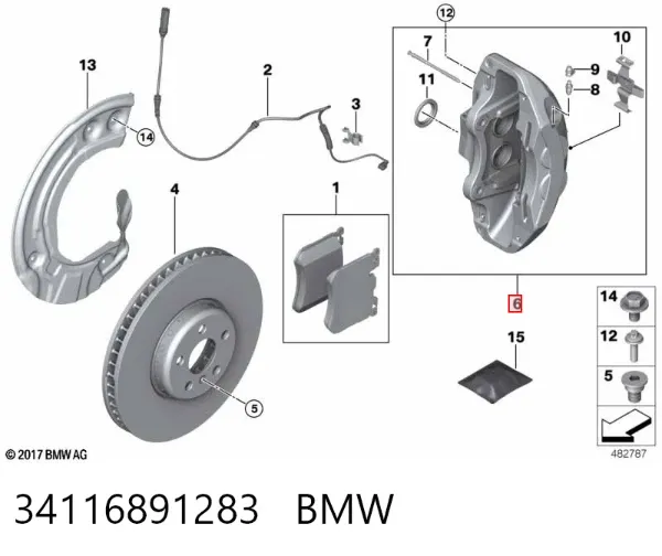 Suporte do freio dianteiro esquerdo 34116891283 BMW