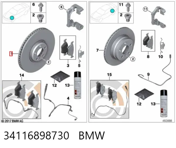 Disco do freio dianteiro 34116898730 BMW