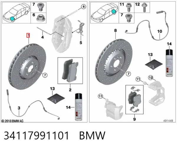 Disco do freio dianteiro 34117991101 BMW
