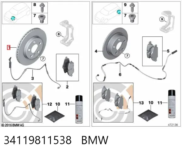 Disco do freio dianteiro 34119811538 BMW