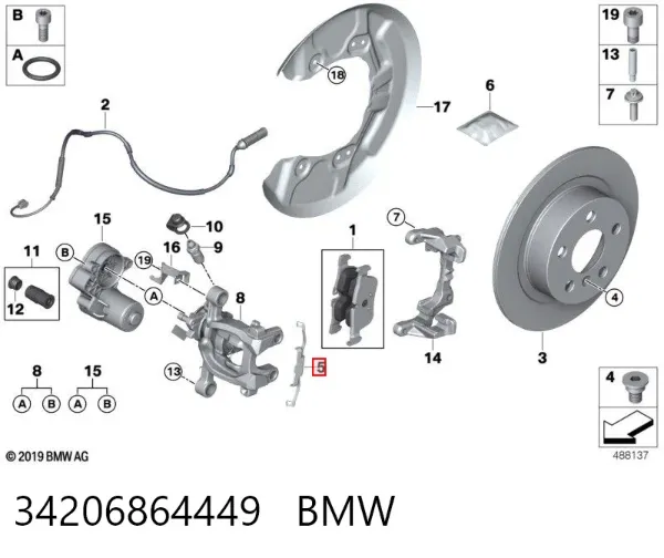 Kit de molas de fixação de sapatas de disco dianteiras 34206864449 BMW