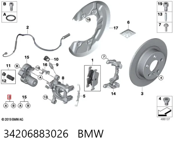 Suporte do freio traseiro direito 34206883026 BMW