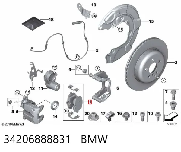 Sapatas do freio traseiras de disco 34206888831 BMW