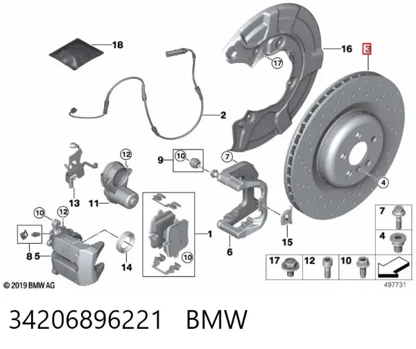 Disco do freio traseiro 34206896221 BMW