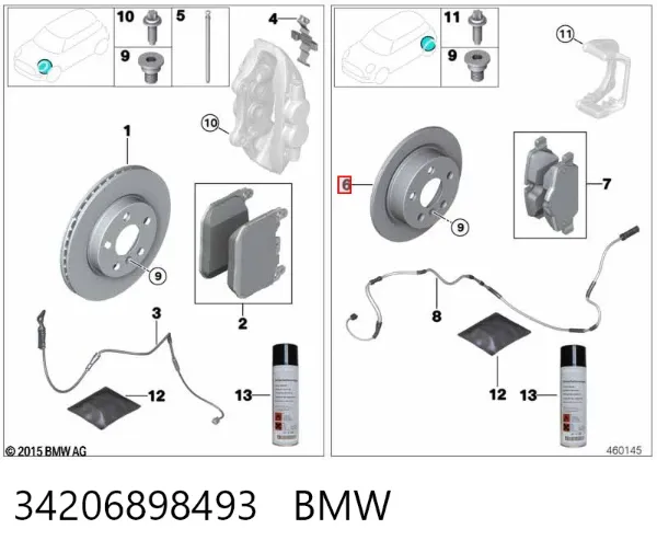 Disco do freio traseiro 34206898493 BMW