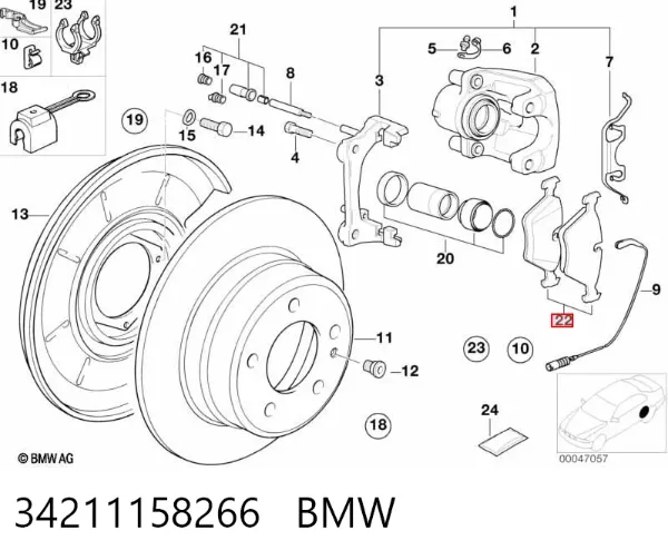 Sapatas do freio traseiras de disco 34211158266 BMW