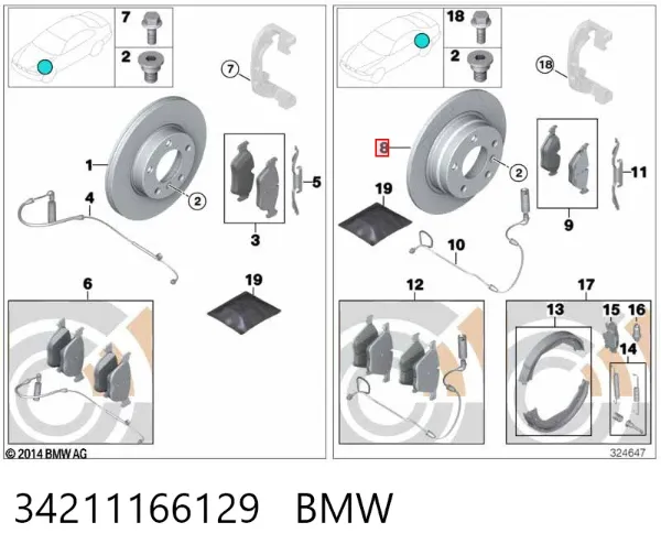 Disco do freio traseiro 34211166129 BMW